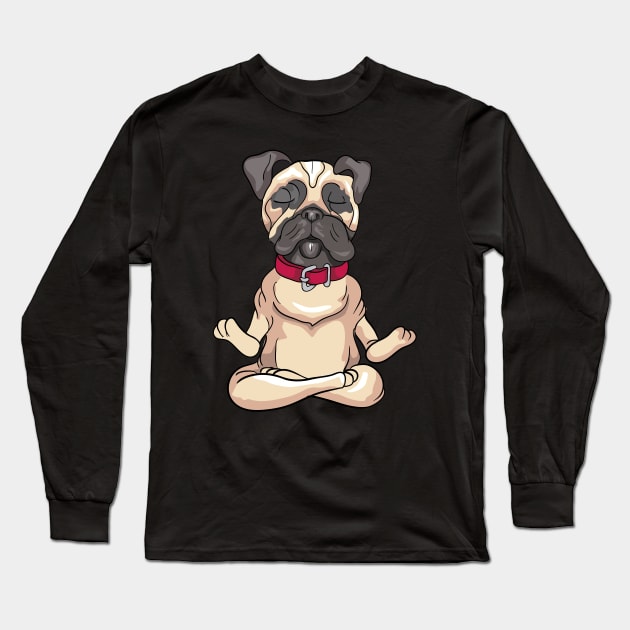 Yoga Meditation Pug Dog Long Sleeve T-Shirt by BDAZ